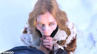 -30c It's Very Cold, but the Cute Russian Girl Wants Ice Cream in Her Mouth