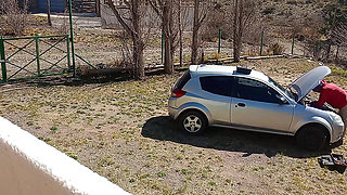 I Fuck the Neighbor While the Cuckold Works on His Car