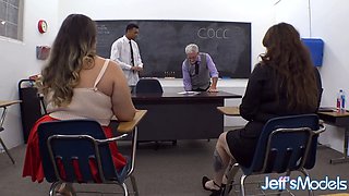 Interracial Detention Orgy With Three Chubby Sluts