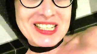 MILF Squirts Fontain to Glass Wall