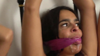 Carmen, Latina & Tatti in 'triple Trouble: the Purple Pvc Tape Hogtie and Stuffed Tape Wrap Gag Predicament! (4k)