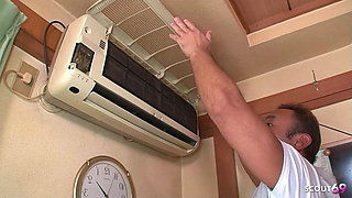 Japanese Mature Wife give a Fuck to the ugly Worker when her husband is at work in Uncensored JAV Roleplay