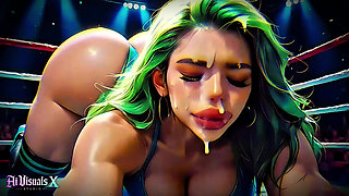 (4K) AI 3D Animated - Green Hair Bimbo Slut Gets Titfucked & Fucked Hard in Wrestling Ring (AI Visuals X)