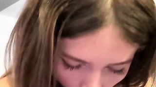 Adrianna Savu in transparent sundress plays with dildo