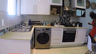 Curvy Ebony maid big booty spanking and fucking from behind