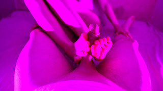 Messy Footjob in Purple Neon Light