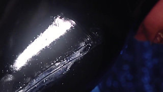 Sexual latex blonde MILF squirt dildo fuck