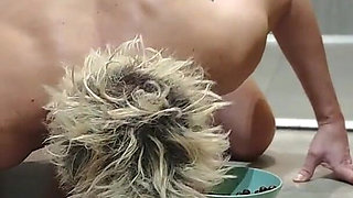 Femdom and Peeing, a Toilet Slave Eats Cereal with Urine and Swallows Urine