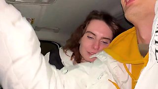 Skinny girl goes freaky with her bf in his car POV