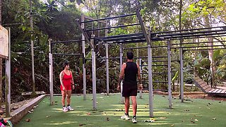 LunaBigBooty Dominates Pulldowns in Outdoor Yoga Full-Body Workout