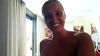 Outdoor anal solo and masturbating blonde