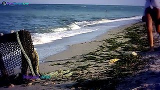 Big Tits dark haired Sensual Jane fingering at the beach