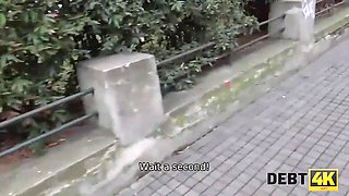 Debt4k. slutty young wifey cheats on spouse for currency in front of him