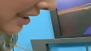 Blonde Lesbian Threesome with Strapon