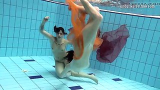 Sarah Bombina and Gazelle Podvodkova underwater show of beauties