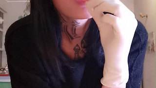 I'm Hungry Now Eating Salmon White Latex Gloves Goddesslolli