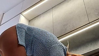 Sexy and Hot All Natural Big Tits Housewife in a Cardigan Blouse Flashes Her Pussy and Naked Ass Does a Striptease