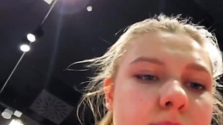 Squirting a Lot and Fingering Pink Pussy in Public