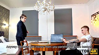 Brunette Student Pounds Tutor with Short Hair in Missionary, 69 and Variety of Hot Poses