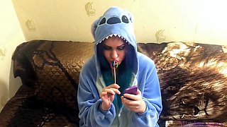 Emo Girlfriend Sucks Lollipop And Something Else In Stitch