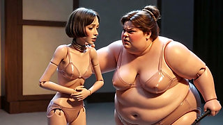 Fat Mistress Whips Bound Skinny Slave - Body Contrast Humiliation
