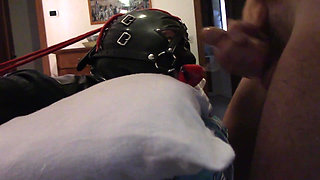 Laura hogtied and hooded with a lip open mouth gag has her throat fucked for 15 minutes