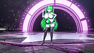 Hatsune Miku Huge Boobs Undress Dance Hentai Vocaloid Bibbidiba Song Mmd 3D Green Hair Color Edit Smixix