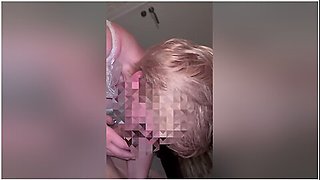 Hotwife In White Dessous Gives Her Husband Blowjob