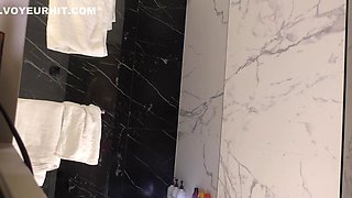 Gatita Veve - Big Tits Big Ass Hot Sexy Beauty In The Bathroom With The Short Pink Skirt Shows Her Braless Boobs And Long Legs