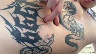 Goth Girl Fingers Her Belly Button and Plays with Navel Piercing