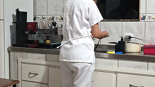 Banging the maid from behind in the kitchen.